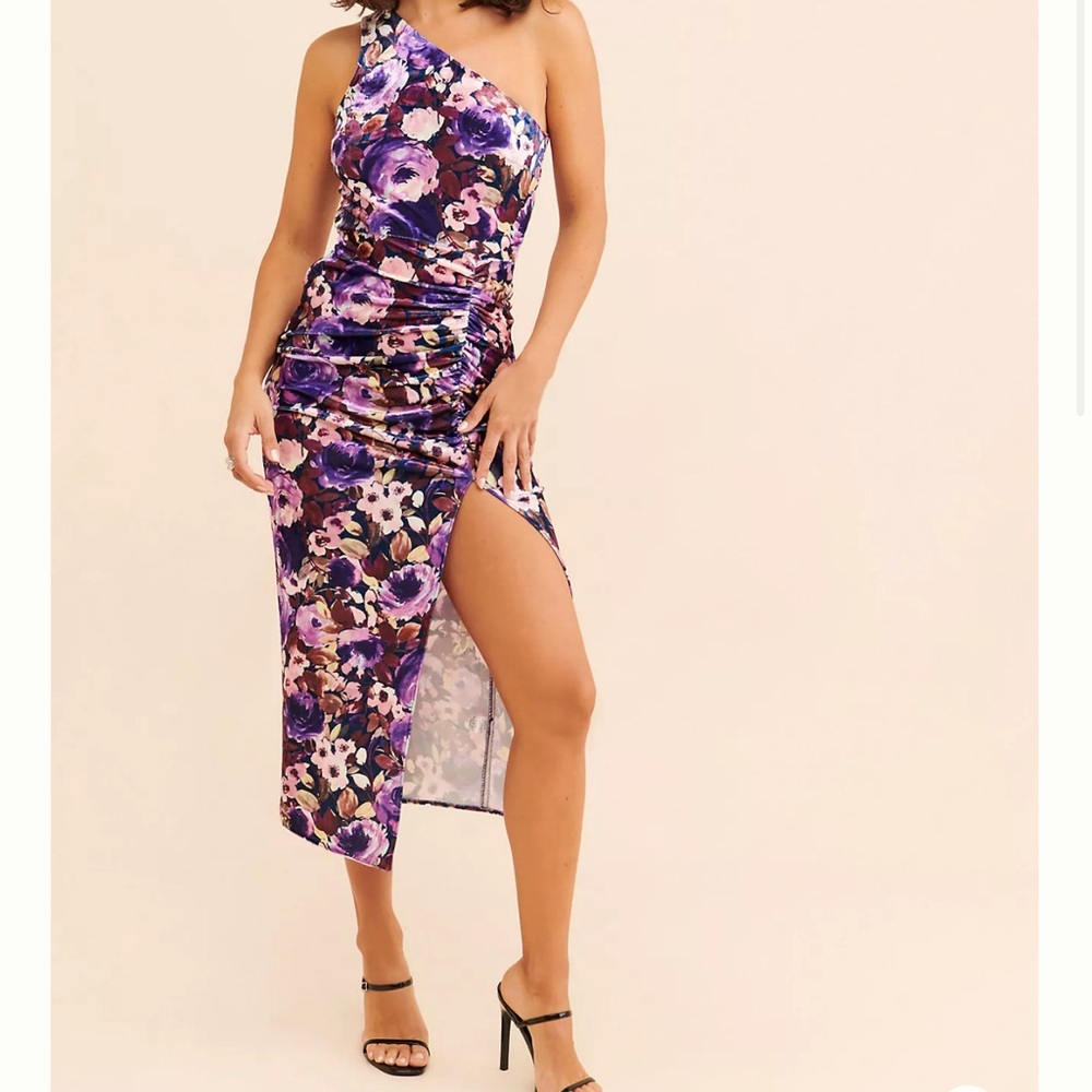 Purple Asymmetrical Slit Cocktail Dress